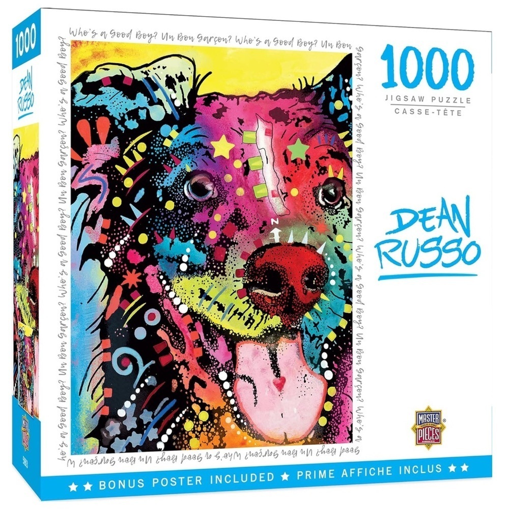 Dog Puzzle Who’s A Good Boy Jigsaw 1000 PC Russo With Bonus Poster 19.25 x 26.75